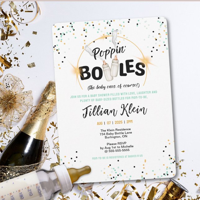 Invitación a Baby Shower para botellas de Poppin' (Celebrate in style with this fun, hip baby shower invite!)