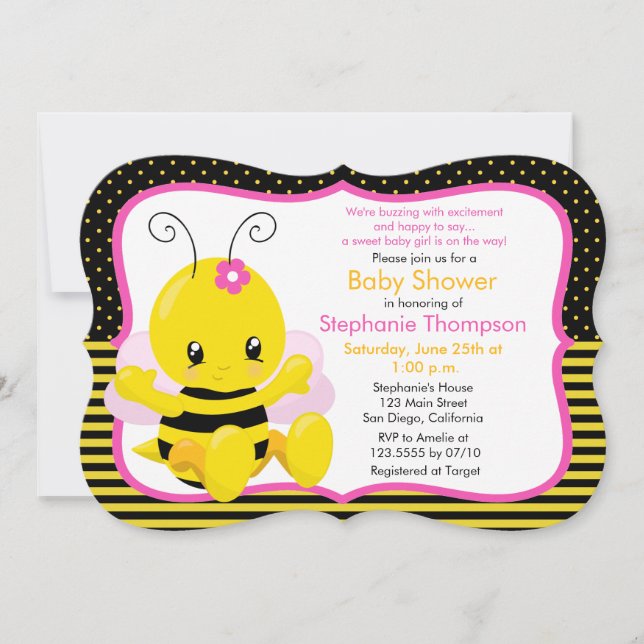 Invitación a Baby Shower para Chica de abejas (Anverso)