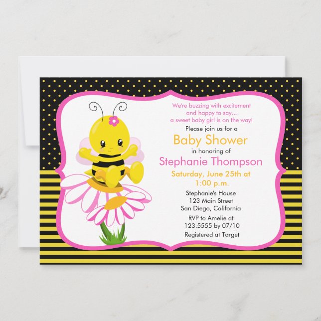 Invitación a Baby Shower para Chica de abejas (Anverso)