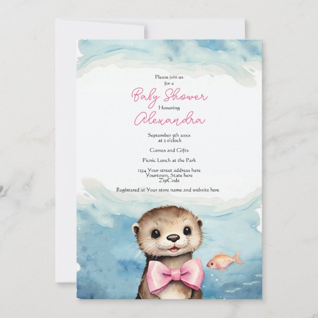 Invitación a Baby Shower para Chica de bebés Otter (Anverso)