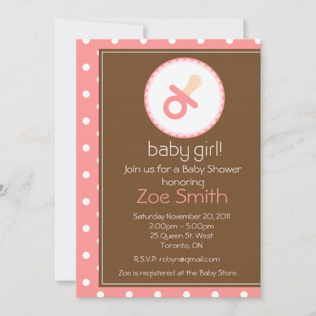Invitación a Baby Shower para Chica dulce (Anverso)