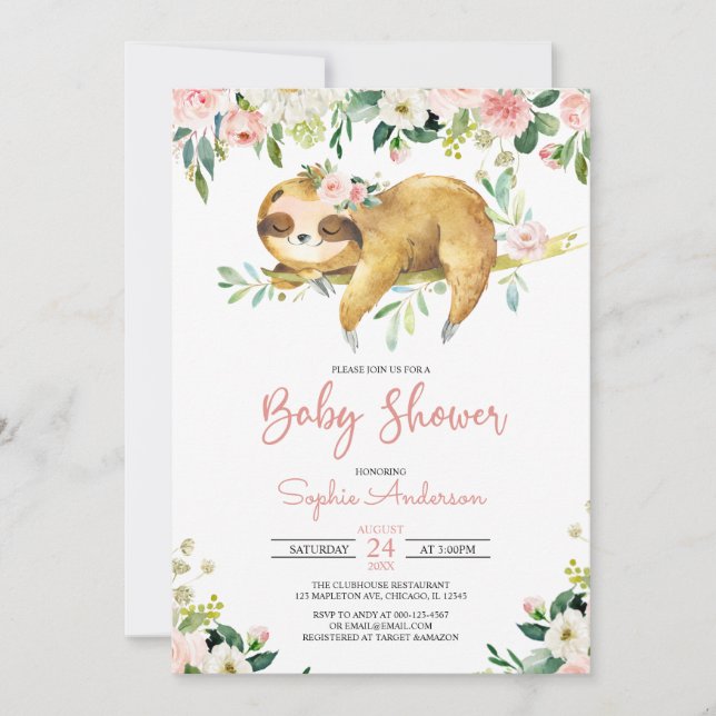 Invitación a Baby Shower para Chica floral rosa de (Anverso)