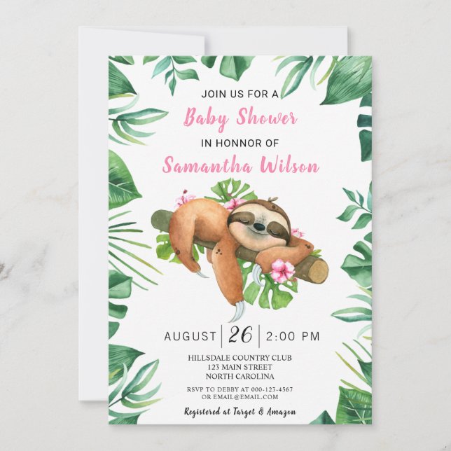 Invitación a Baby Shower para Chica floral rosa de (Anverso)