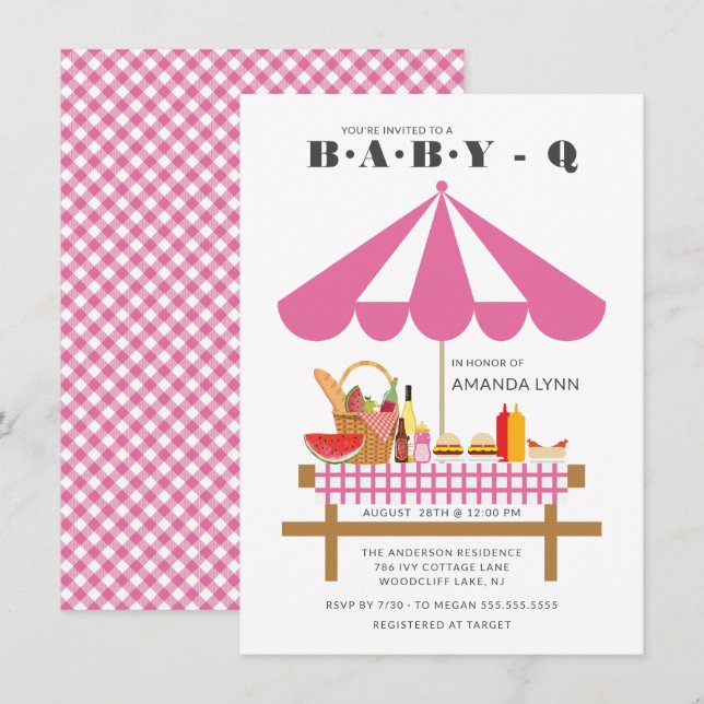 Invitación a Baby Shower para Chicas de Baby Q (Anverso / Reverso)