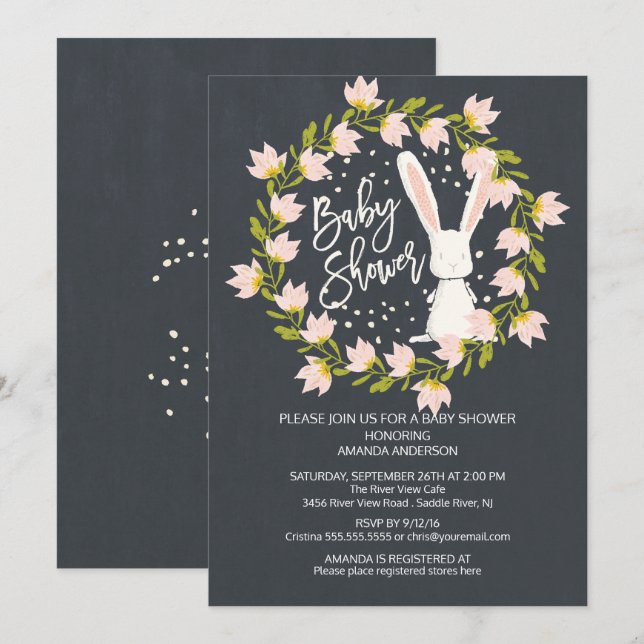 Invitación a Baby Shower para Chicas de conejo dul (Anverso / Reverso)