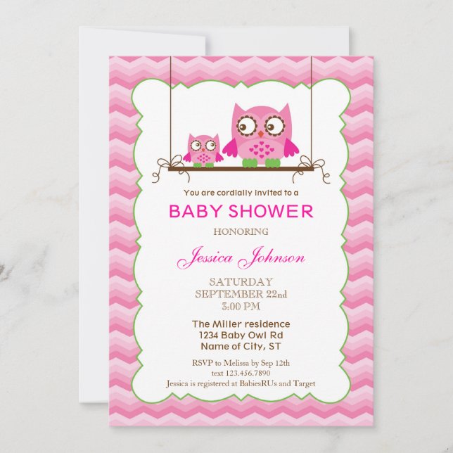 Invitación a Baby Shower para Chicas de madres y b (Anverso)