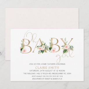 Invitación a Baby Shower para Chicas florales Gold