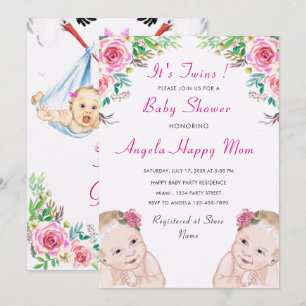 Invitación a Baby Shower para Chicas gemelos