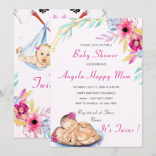 Invitación a Baby Shower para Chicas gemelos - Col