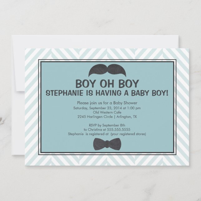 Invitación a Baby Shower para chicos de bigote (Anverso)
