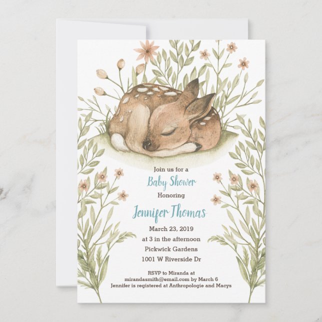 Invitación a Baby Shower para ciervos durmientes (Anverso)