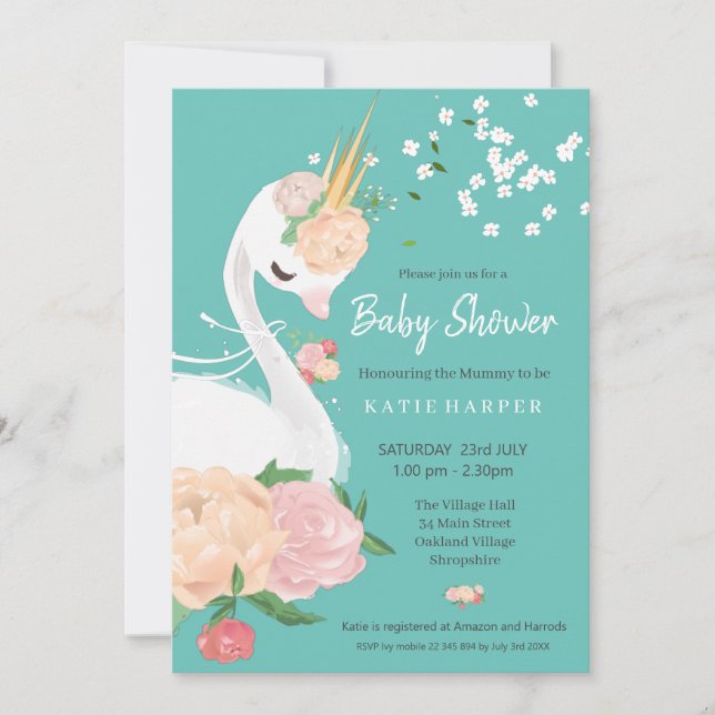 Invitación a Baby Shower para Cisne floral caprich (Anverso)