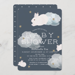 Invitación a Baby Shower para conejito con estrell