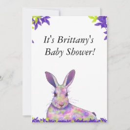 Invitación a Baby Shower para conejito morado neut