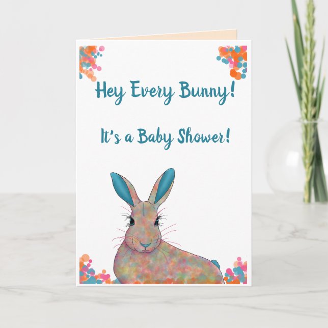 Invitación a Baby Shower para conejito verde azula (Anverso)