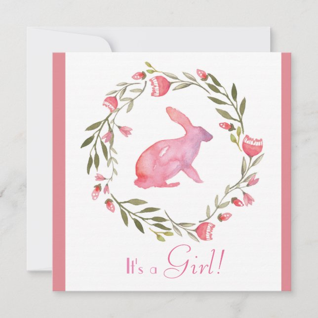 Invitación a Baby Shower para conejitos y flores (Anverso)
