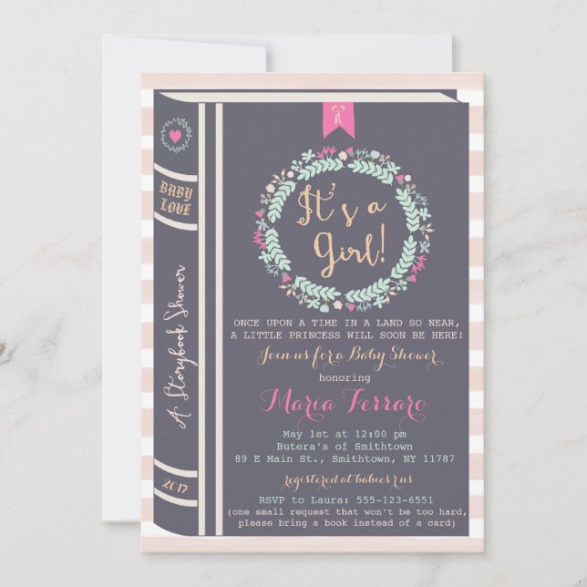 Invitación a Baby Shower para cuento de historias (Anverso)