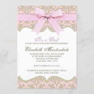 Invitación a Baby Shower para damasco rosa y taúpe