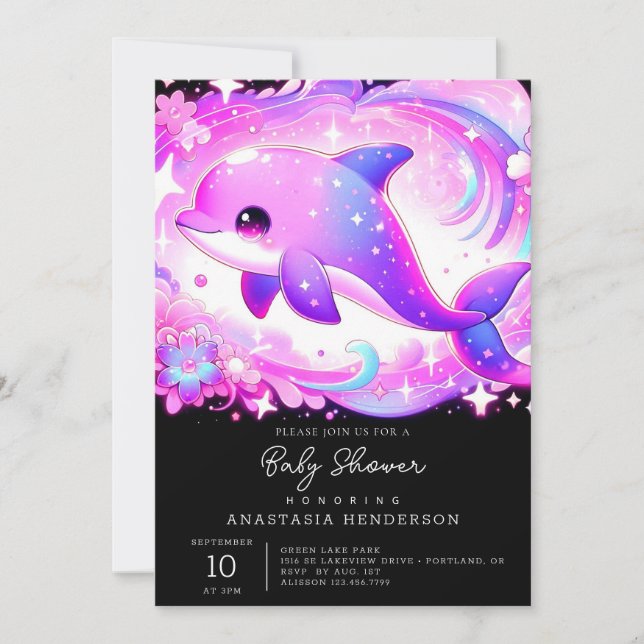 Invitación a Baby Shower para delfines de corte (Anverso)