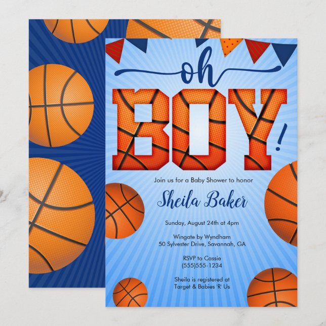 Invitación a Baby Shower para deportes de balonces (Anverso / Reverso)