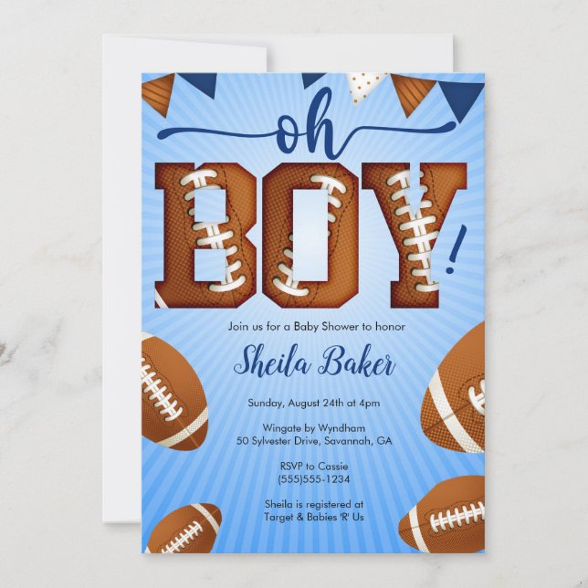 Invitación a Baby Shower para deportes de fútbol - (Anverso)