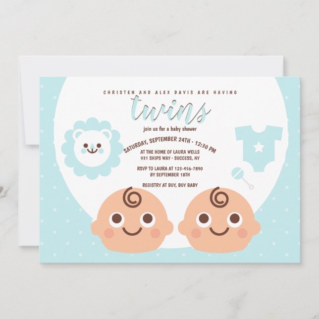 Invitación a Baby Shower para dos chicos (Anverso)
