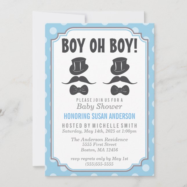 Invitación a Baby Shower para dos chicos (Anverso)