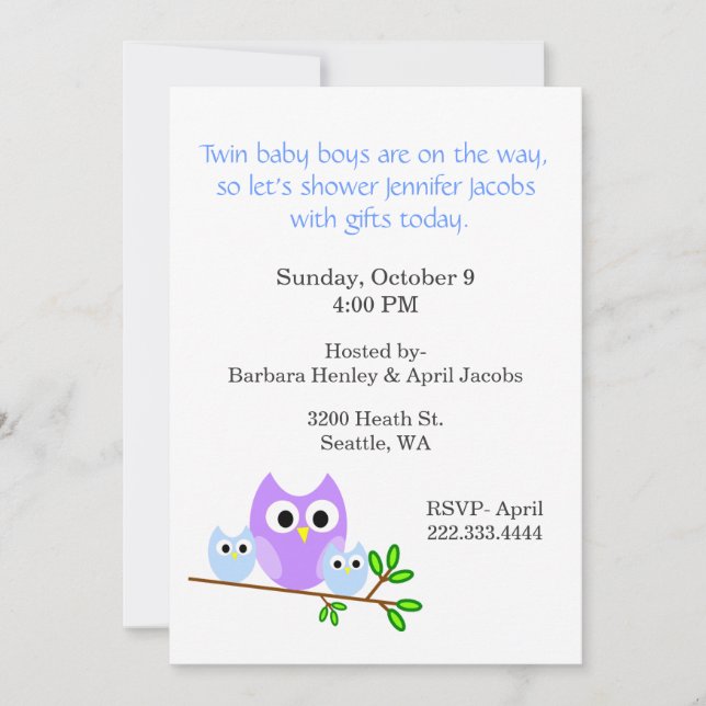 Invitación a Baby Shower para dos niños (Anverso)