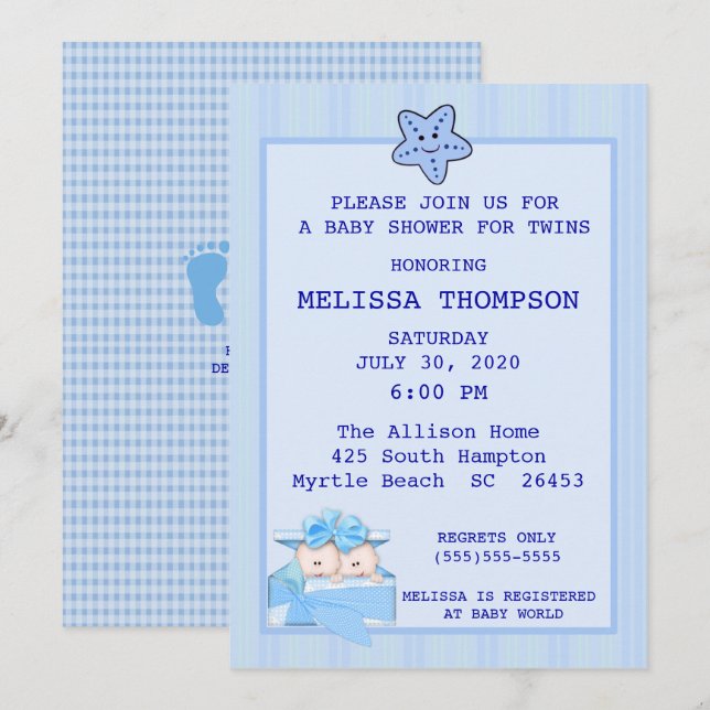 Invitación a Baby Shower para dos niños (Anverso / Reverso)