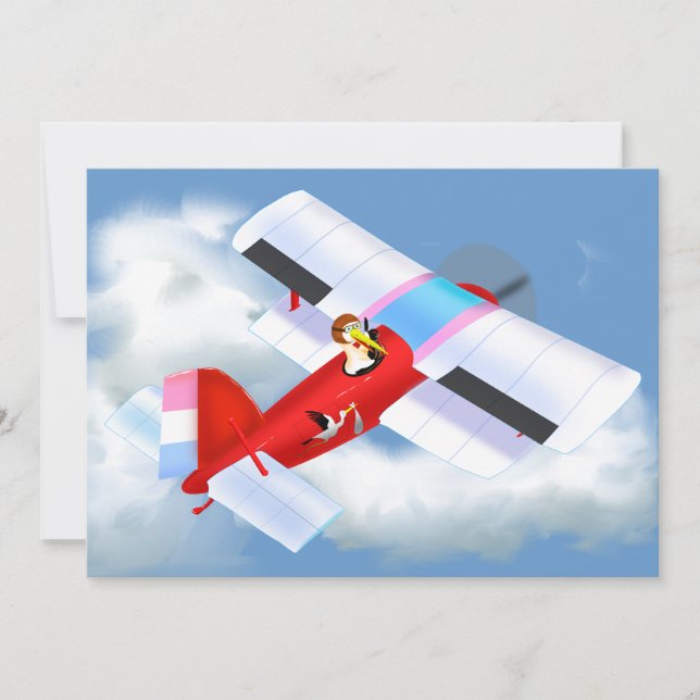 Invitación a Baby Shower para el avión Stork (Anverso)