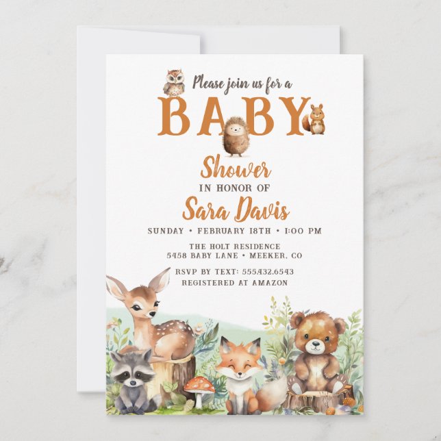 Invitación a Baby Shower para el bebé de Woodland (Anverso)