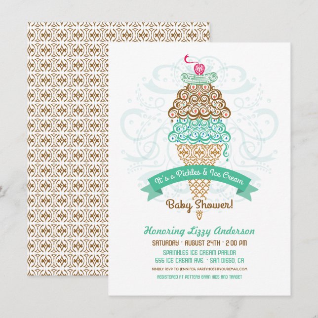 Invitación a Baby Shower para el Crema de Hielo y  (Anverso / Reverso)