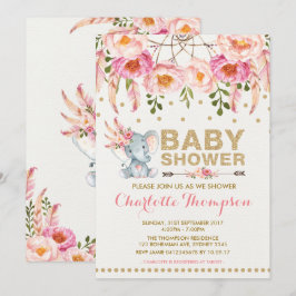 Invitación a Baby Shower para el Elefante Boho Oro