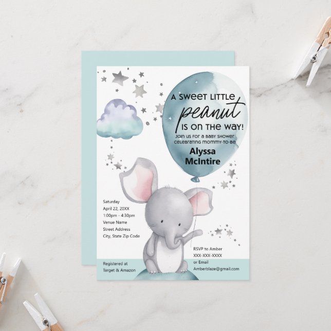 Invitación a Baby Shower para el Elefante de Agua  (Anverso/Reverso In Situ)