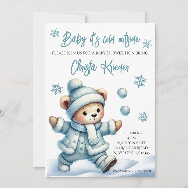 Invitación a Baby Shower para el invierno "Baby It (Anverso)