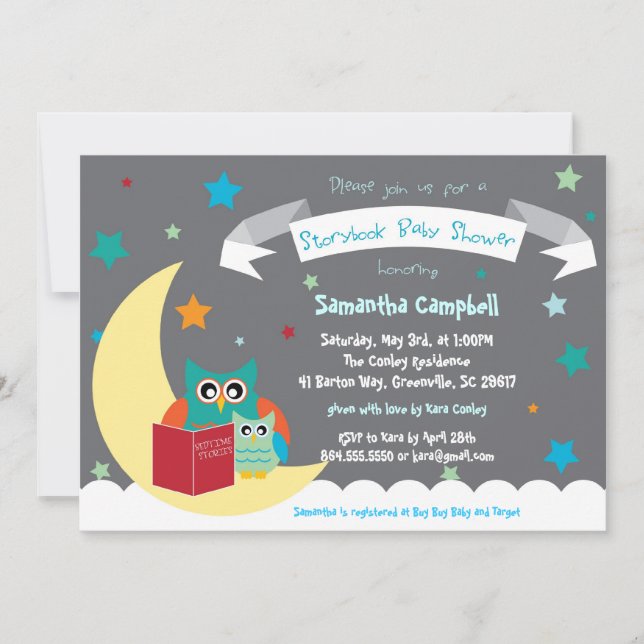 Invitación a Baby Shower para el libro de cuentos (Anverso)
