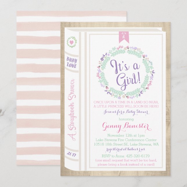 Invitación a Baby Shower para el libro de historia (Anverso / Reverso)