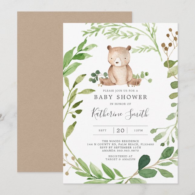 Invitación a Baby Shower para el oso bebé (Anverso / Reverso)