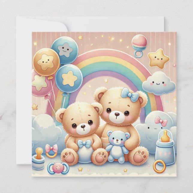 Invitación a Baby Shower para el oso bebé (Anverso)