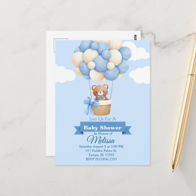 Invitación a Baby Shower para el oso bebé (Anverso/Reverso In Situ)