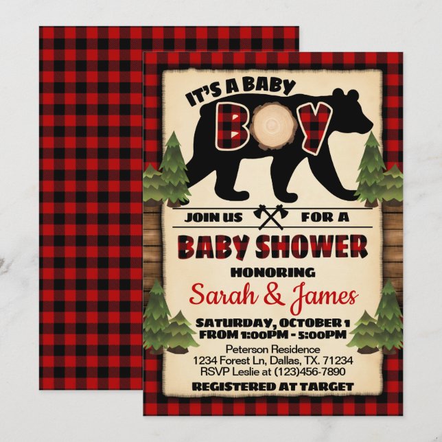 Invitación a Baby Shower para el oso de la toma de (Anverso / Reverso)