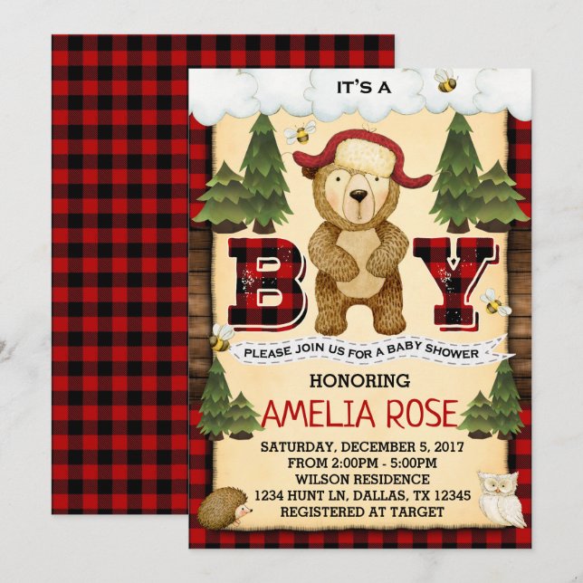 Invitación a Baby Shower para el oso de la toma de (Anverso / Reverso)