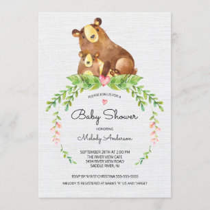 Invitación a Baby Shower para el oso dulce de Wood
