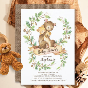 Invitación a Baby Shower para el oso dulce de Wood