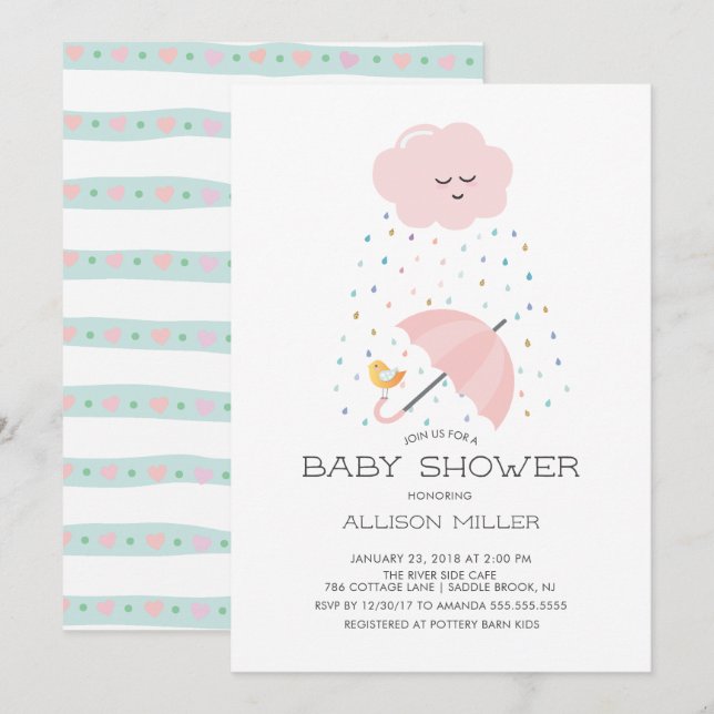 Invitación a Baby Shower para el paraguas de pájar (Anverso / Reverso)