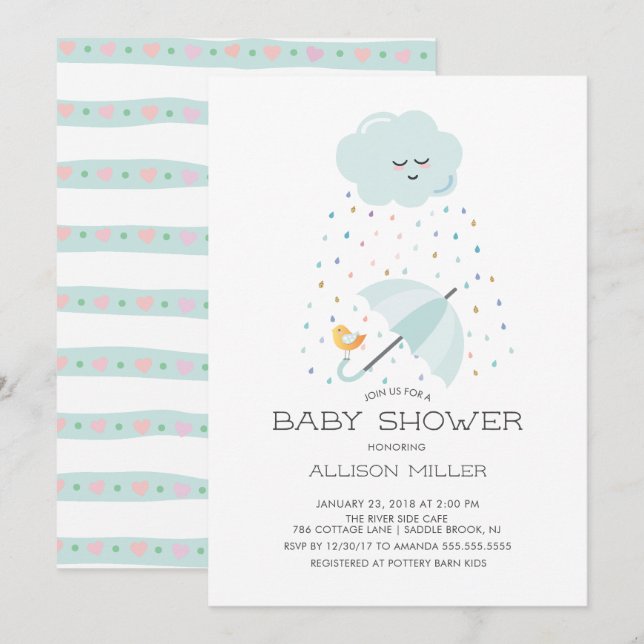 Invitación a Baby Shower para el paraguas de pájar (Anverso / Reverso)