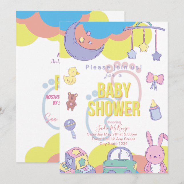 Invitación a Baby Shower para el Pastel Neutral de (Anverso / Reverso)