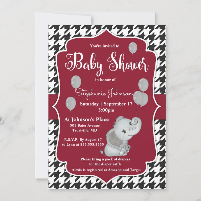 Invitación a Baby Shower para Elefante de Houndsto (Anverso)