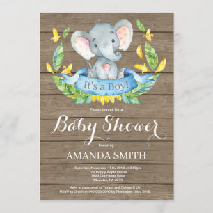 Invitación a Baby Shower para elefante rústico