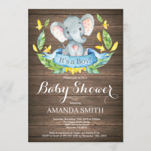 Invitación a Baby Shower para elefante rústico